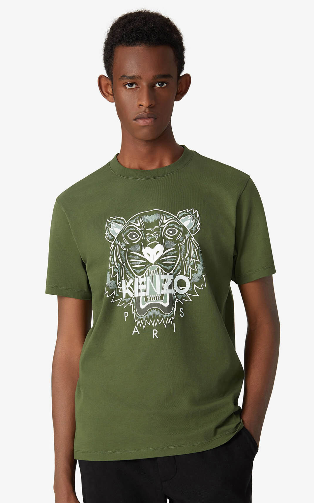 T Shirt Kenzo Homme Tiger Kaki Foncé FOWUE-3794